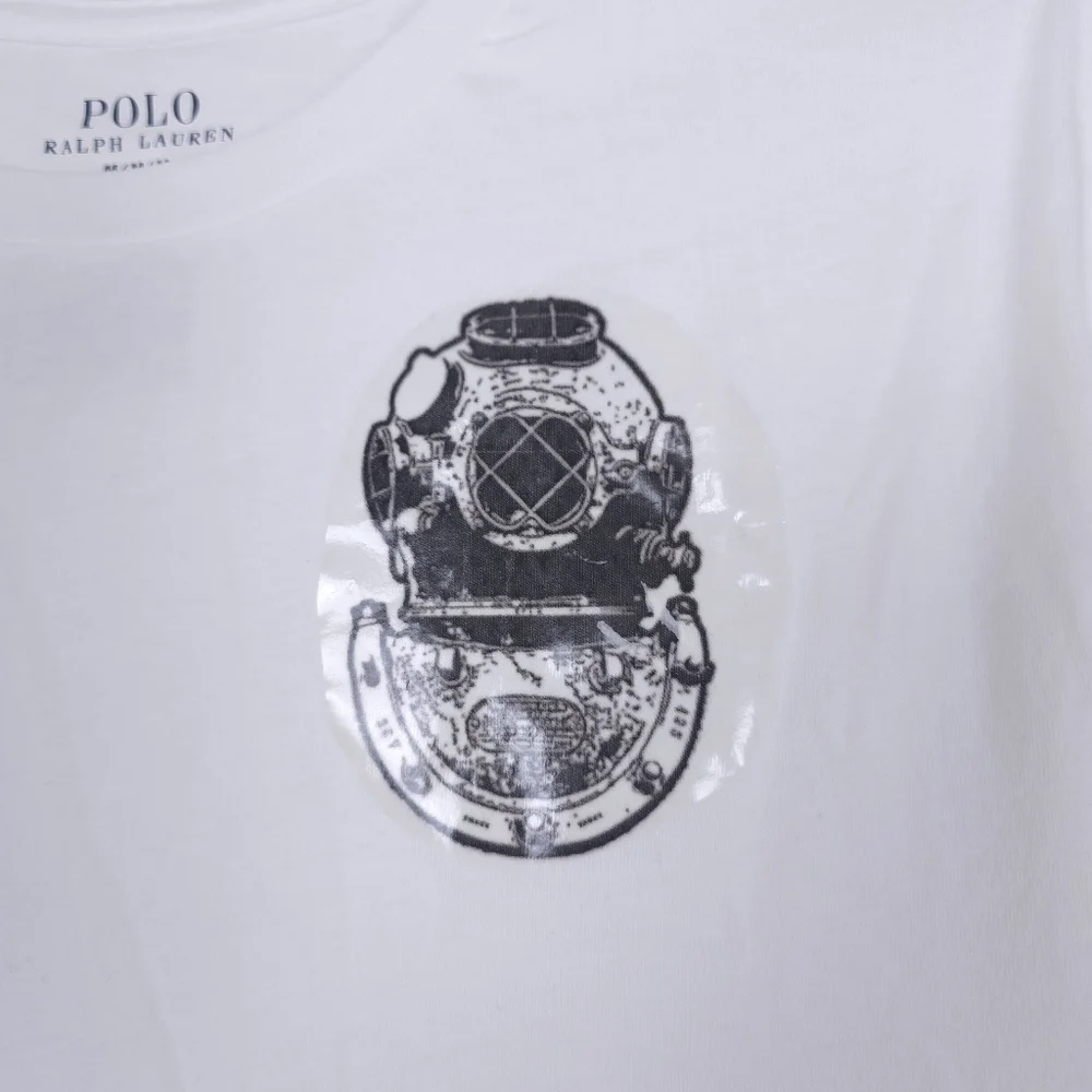 Polo Ralph Lauren White Tee with DIY vintage diver helmet graphic size M